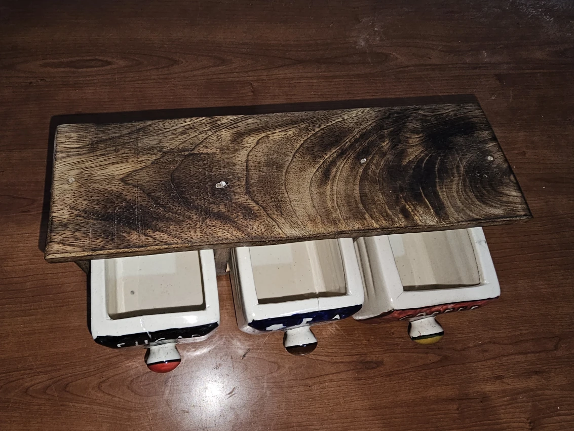 Curios Tea Coffee Sugar 3 Drawer Brown Wood Apothecary Chest