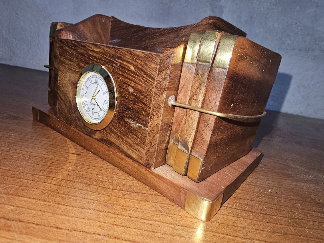 wooden clock stand and tea coasters