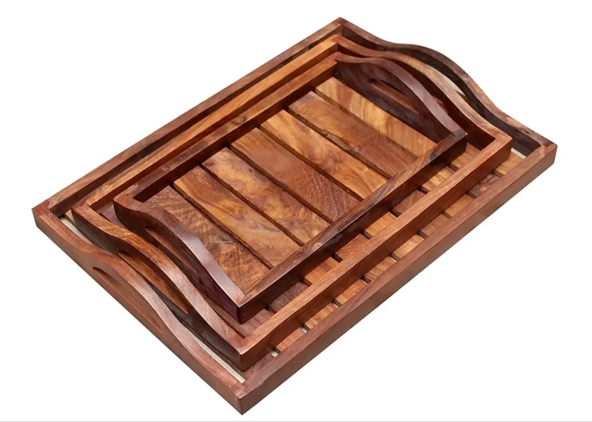 Premium Handcrafted Sheesham Wood Serving Tray | Natural Grain Finish | Multi-Purpose Decorative Wooden Tray for Home, Kitchen & Gifting