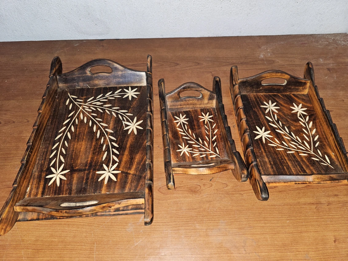 Wooden Serving Tray Set- Wooden Trays for Kitchen/Table & Home