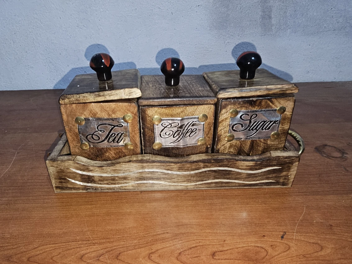 Wooden Tea Coffee Sugar Container